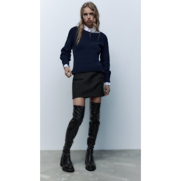 ZARA OVER THE KNEE LUG SOLE BOOTS BLACK SIZE 38 FAUX LEATHER - Picture 2 of 7
